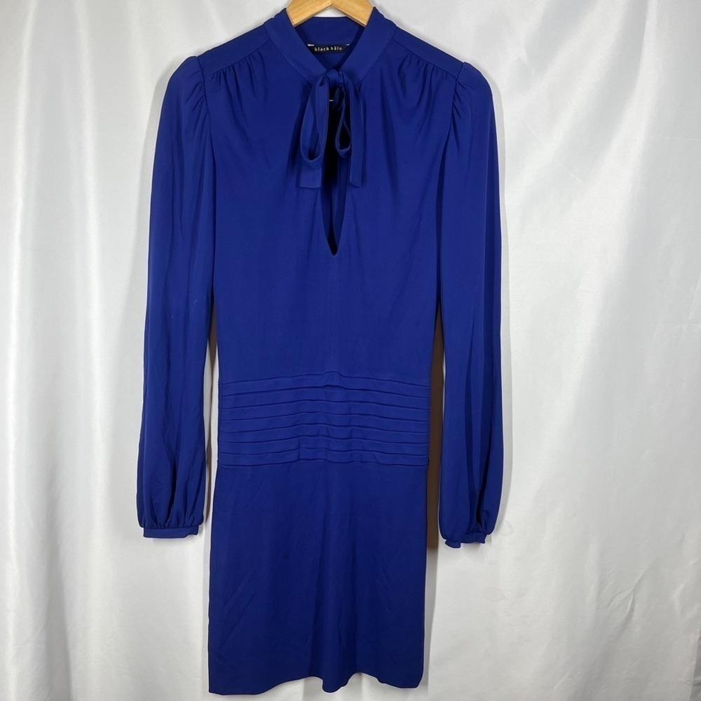 Black Halo Dress Keyhole Neck Bow Tie‎ Drop Waist Shift Size XS Blue